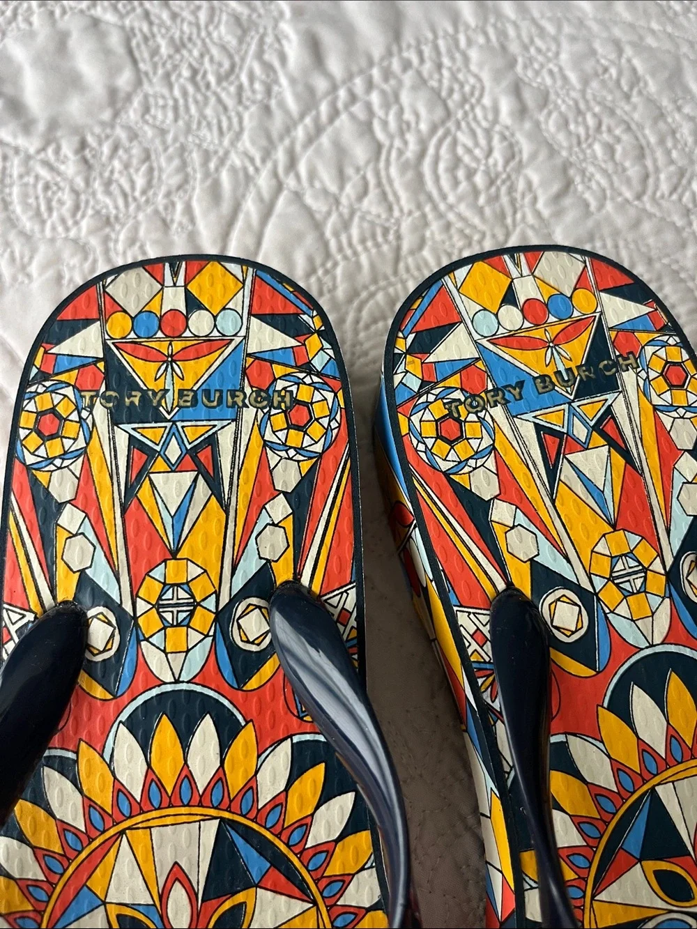 Tory Burch Mosaic Geo Wedge Flip Flop Sandals Boho Luxury Resortwear